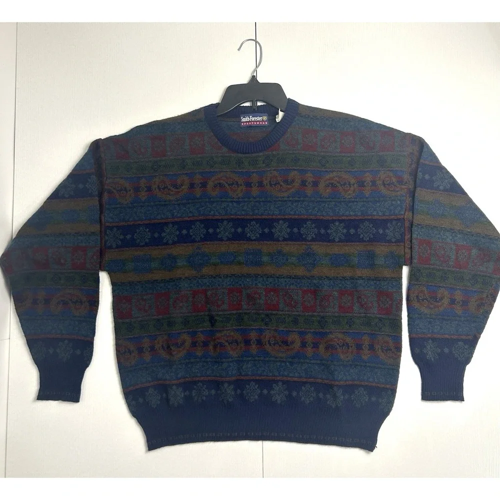 Vintage Smith Forester Wool Blend Sweater Mens Large Made in Italy Retro Paisley